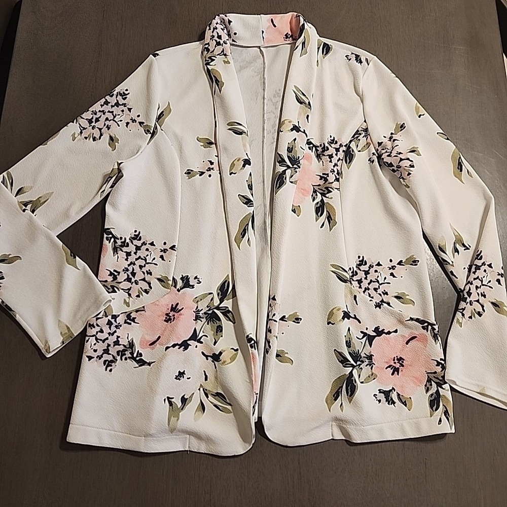 Floral Elegant Open-Front Cardigan Lightweight Spring Summer Blazer Cottage Chic